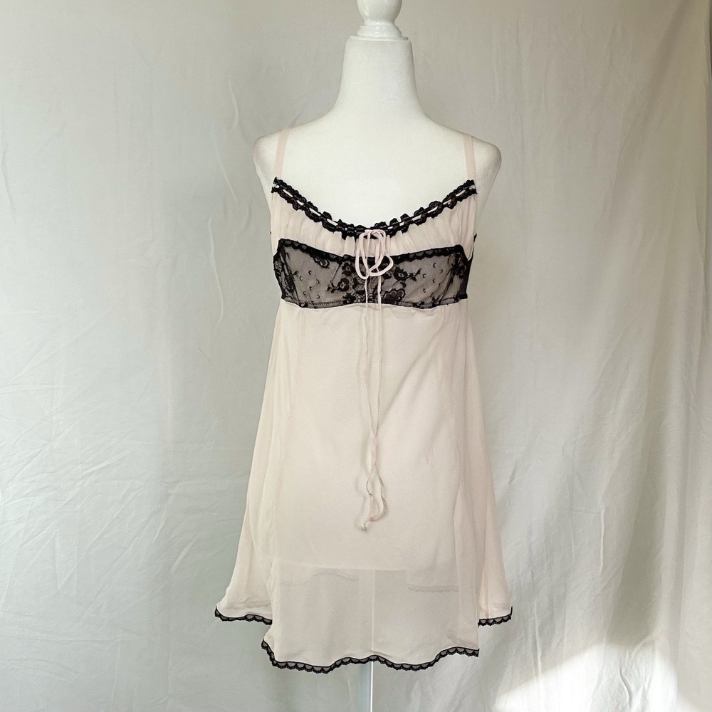 2000s Victoria's Secret 100% Silk Babydoll Mini Dress Baby Pink Y2K Coquette